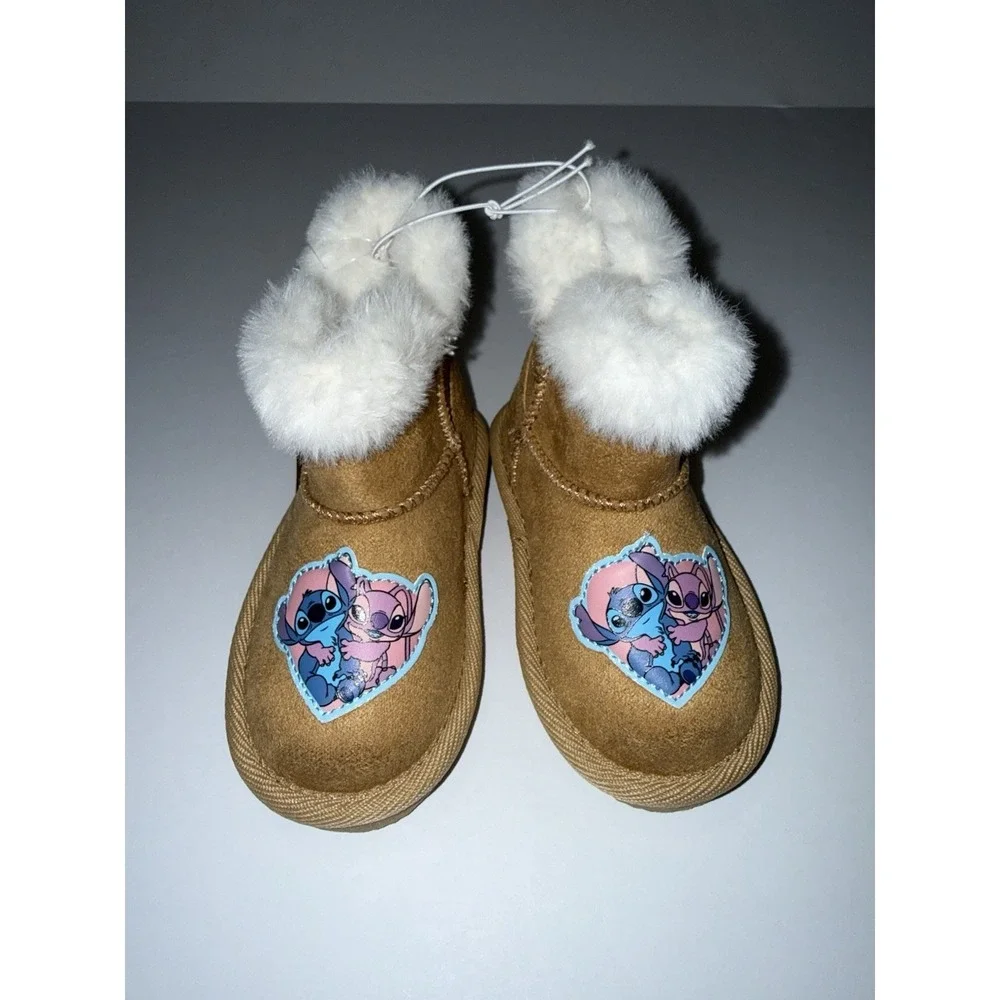 Disney Stitch & Angel Winter Boots 6 Toddler Faux Fur Brown Snow Cold Gift NWT